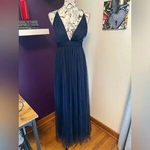 Windsor Blue Tiered Embellished Halter Maxi Gown